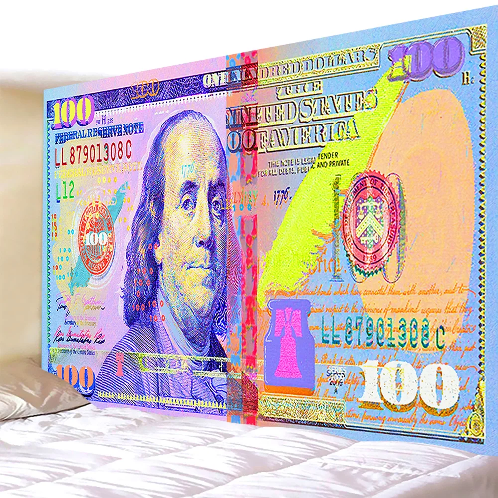 Psychedelic Dollar Bill Tapestry Retro Colorful Franklin Money Wall Hanging Hippie Style Background Cloth Bedroom Wall Blanket