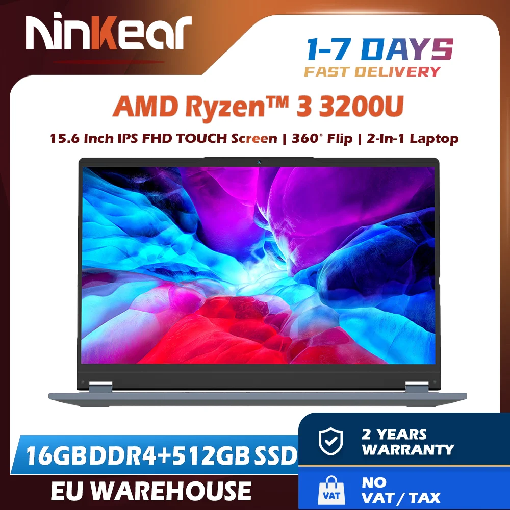 Laptop 2 w 1 Ninkear YBOOK 15 AMD Ryzen ™   3 3200U 15,6' 360 °   Ekran dotykowy Flip FHD IPS 16G+512GB SSD Podświetlana klawiatura Windows 11