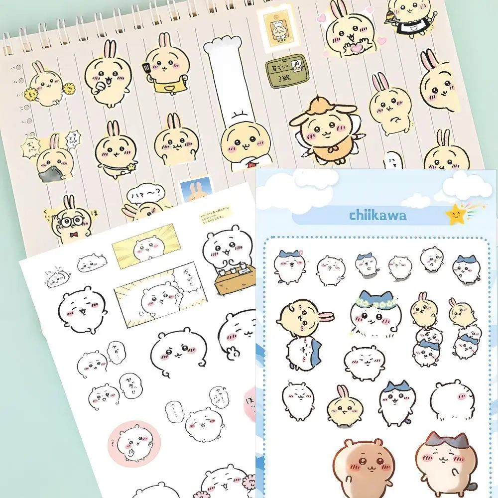 Bahan Stiker Chikawa - Stiker Membran Delapan Potongan Kartun Chiikawa Kikakawa yang Menggemaskan untuk Dekorasi Jurnal dan Kartu Goo