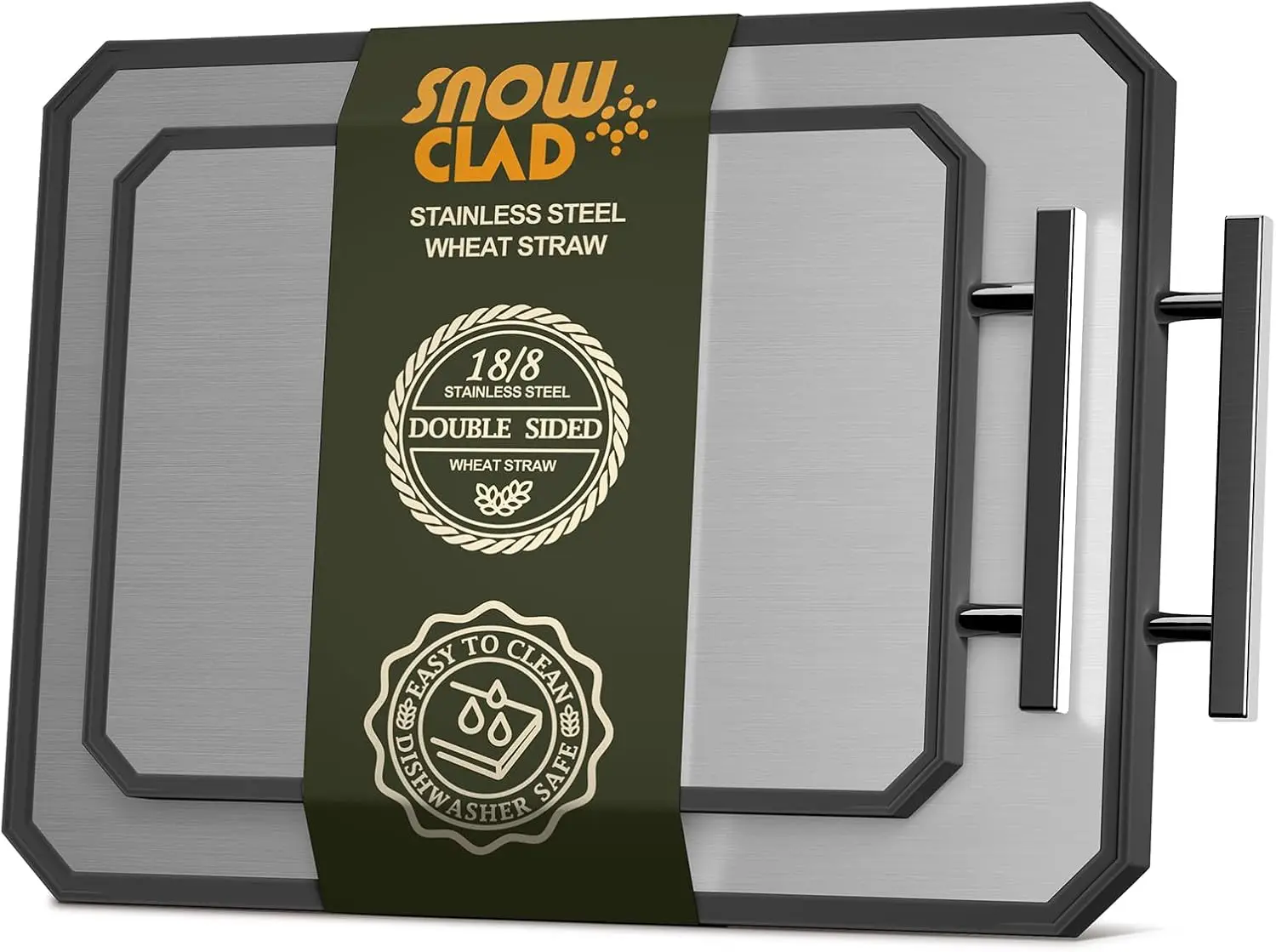 

Double-Sided Stainless Steel Cutting Board with Juice Groove, Dishwasher Safe for Meat and Veggies