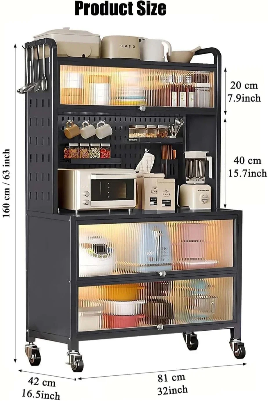 5-Tier Bakers Rack for Kitchen, Kitchen Storage Cabinets , Microwave Stand with Storage, Home, Office, Pantry, Garage, Black