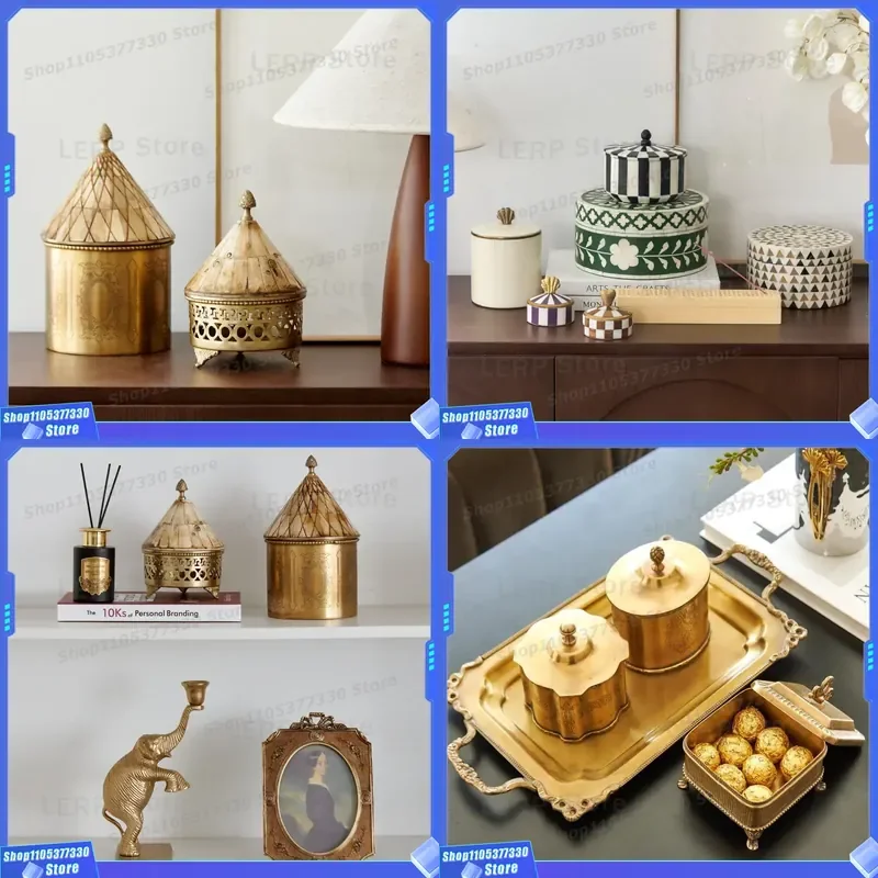 Vintage Carved Brass Beef Bone Decorative Box India Imported European Classical Style Storage Jar Candle Extinguisher Home