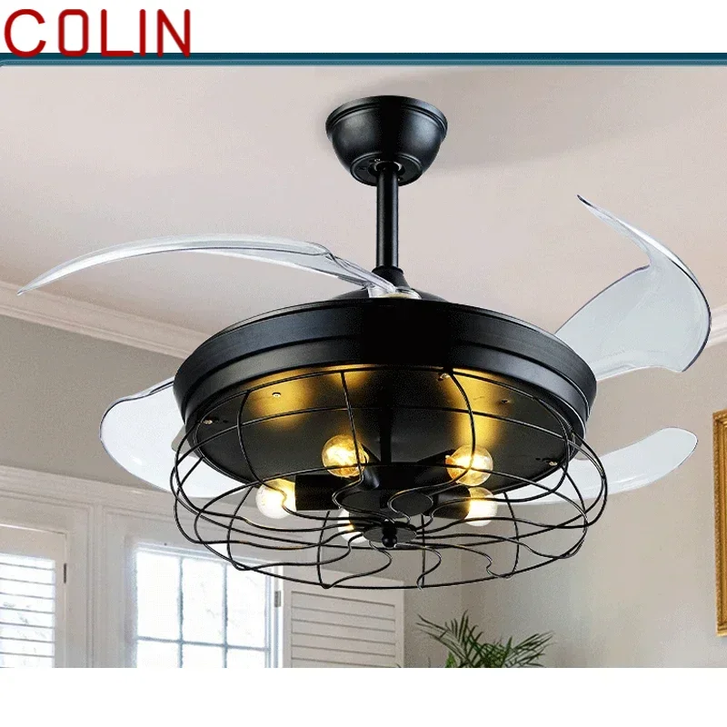 COLIN-Plafonnier LED Contemporain avec Ventilateur, Lame de Ventilateur Invisible, Noir, Maison, Salle à Manger, Chambre, Restaurant, 220V, 110V