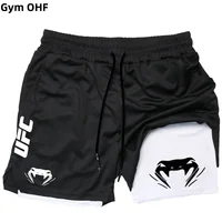 UFC Pantalones cortos deportivos de verano para hombre, pantalones de entrenamiento de tenis transpirables, estampado de artes marciales mixtas, doble para correr al aire libre de secado rápido