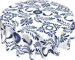 Round Tablecloth 60 Inch Mexican Talavera Table Cloths Waterproof Table Cover for Wedding Party Dining Holiday Banquet
