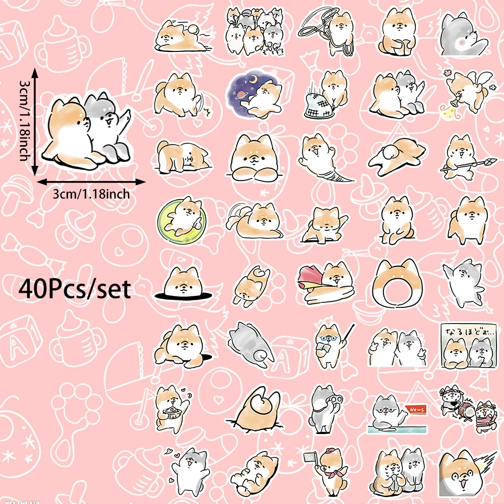 40pcs Cute Cartoon Shiba Inu Stickers Self-Paste,Which Can Be Used For Cabinets,Refrigerators,Computers, Mobile Phone Cases, Etc - view 6
