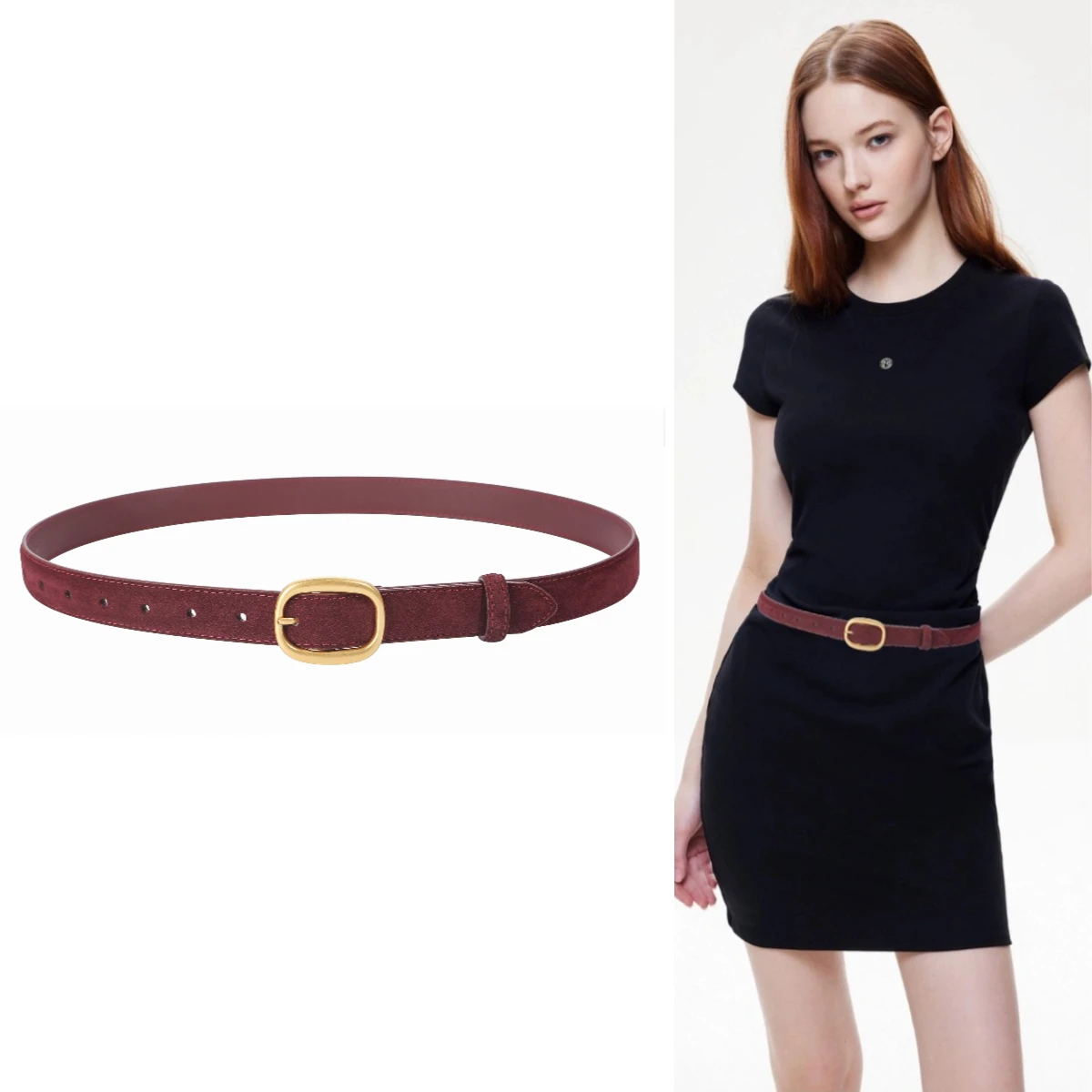 Cinturón de cuero auténtico para mujer, cinturones finos de moda Borgoña de piel de vaca para pantalones vaqueros, novedad de 2025