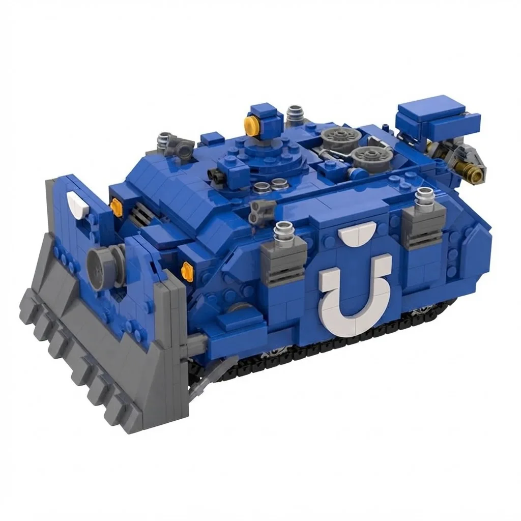 MOC Sci-Fi Space Heavy Siege Tank Blue Armored Vehicle Building Blocks DIY Assembly Model Adult Collection Gift