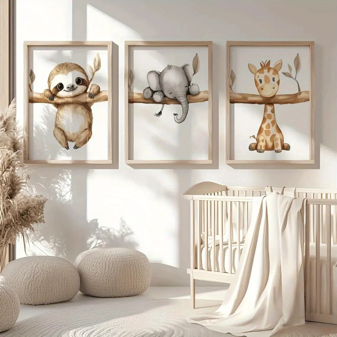 Ensemble de 3 pièces, art mural, affiches, ensemble de 3 affiches de pièce, cadeau de décoration de chambre, éléphant de la jungle, paresseux, girafe, dessins unisexes