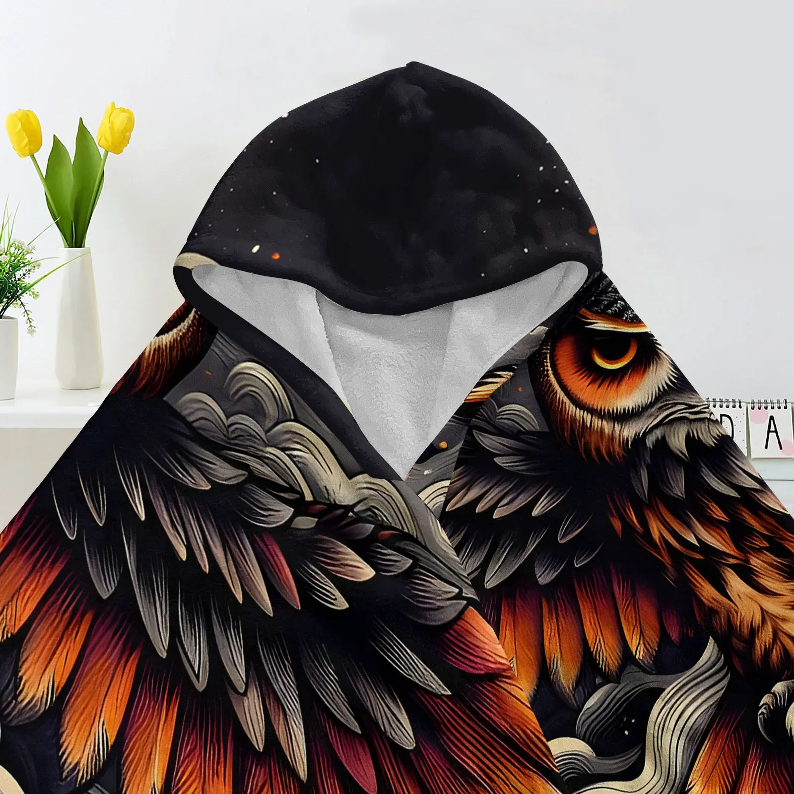 1pc Anime Owl Winged Hooded Blanket & Suitable for Bedspread Quilted Flannel Bedspread with Winged Owl Anime Design