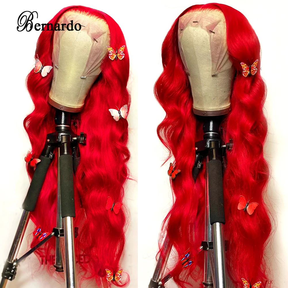 Bernardo 26 Inches Synthetic Lace Front Wigs Red Hair Body Wave Wig Synthetic Water Wave Wig for Black Women Ginger Lace Wigs