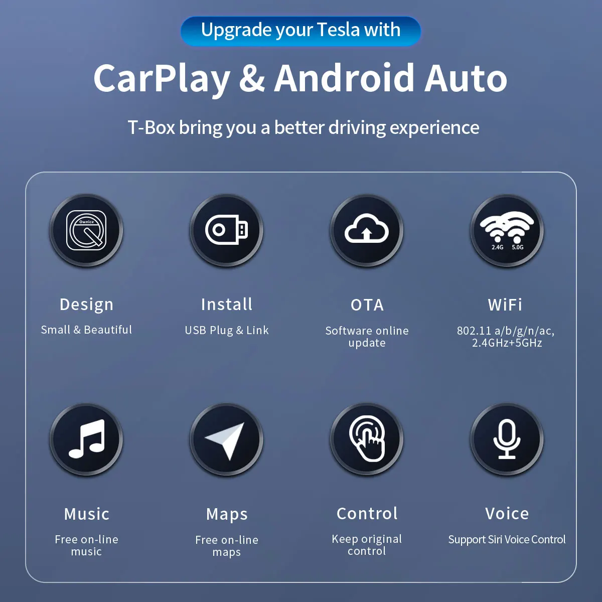 Ownice T1 T3 Box für Tesla Modell 3 Modell Y S X Zubehör Drahtloser CarPlay-Adapter Dongle Android Auto Ai Box für Spotify Waze