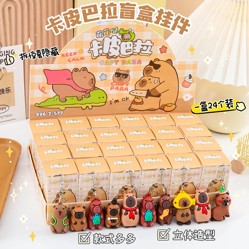 Cute 24pcs/Set Capybara Figure Blind Box Anime Capibara Figures Doll Keychain Pendant Decoration Toy for Children Christmas Gift
