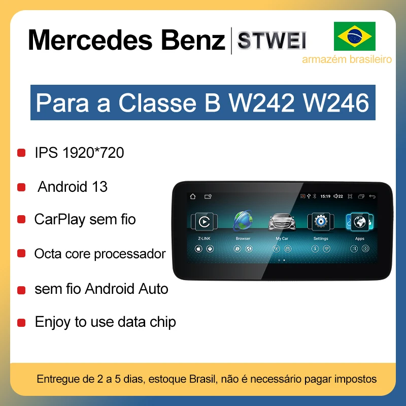 Stweiew carro multimídia sem fio android auto carplay tela de 10.25 polegadas 12.3 polegadas para mercedes benz classe b w246 jogadores de vídeo do carro