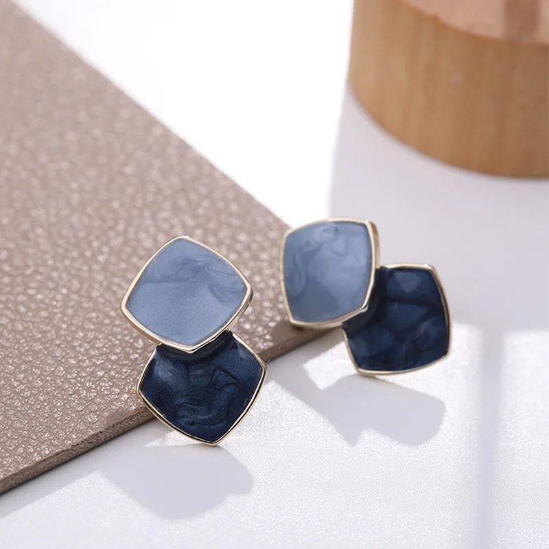 Vintage Splicing Colorful Drop Glaze Stud Earr Jewellery For Women Aesthetic Geometric Versatile Earrings Trendy 2022 Memorial G