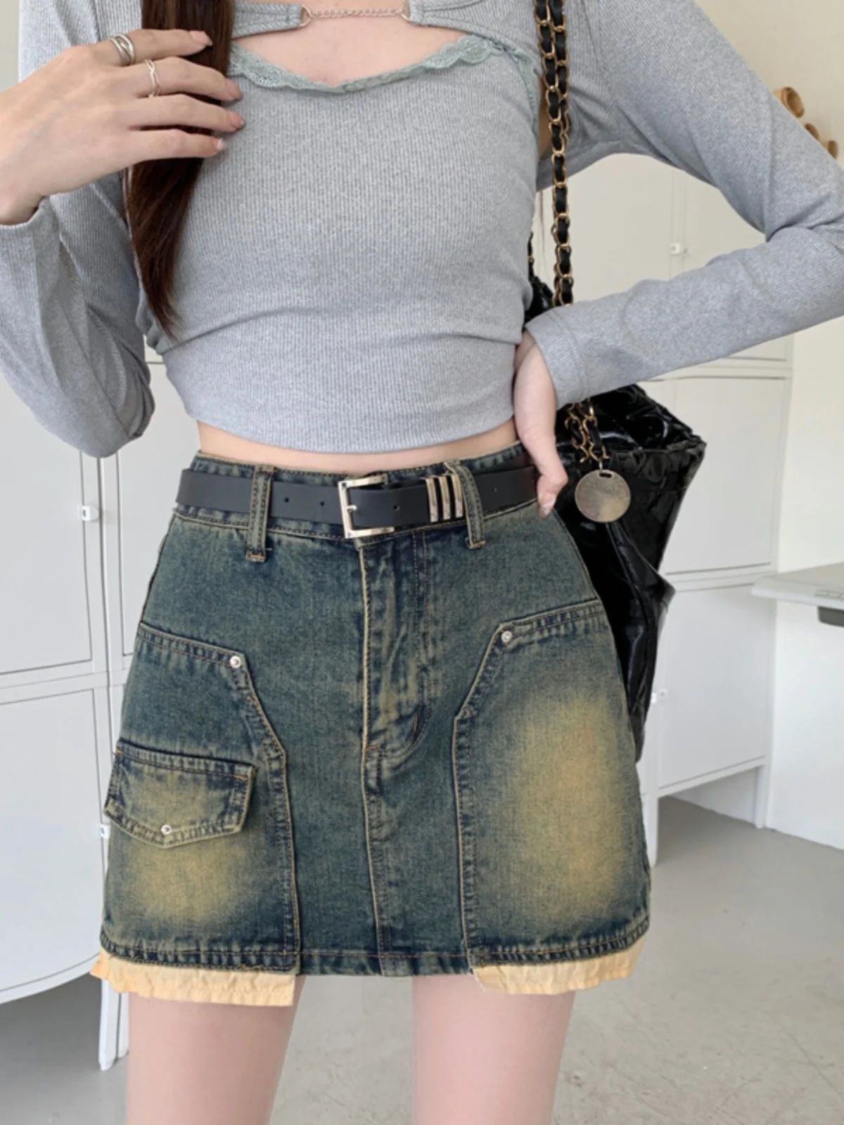 

Retro Denim Skirt Women's High Waist Slim Fit A-Line ort Skirt Spring Autumn New Sle Commute Korean Sle Zipper ket