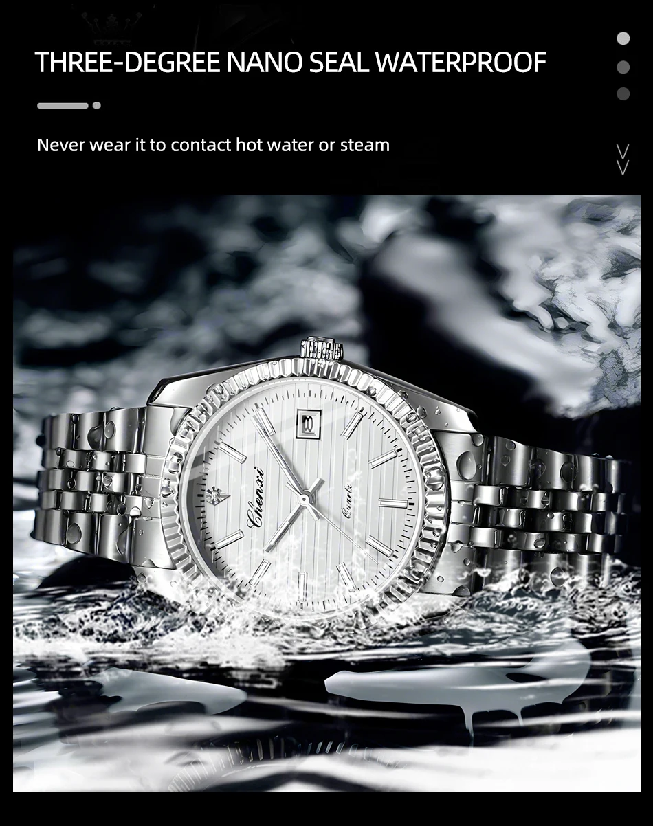 CHENXI 004D Männer Quarz Uhren Luxus Edelstahl Wasserdicht Leucht Datum Casual Armbanduhr für Männer – Detail 12