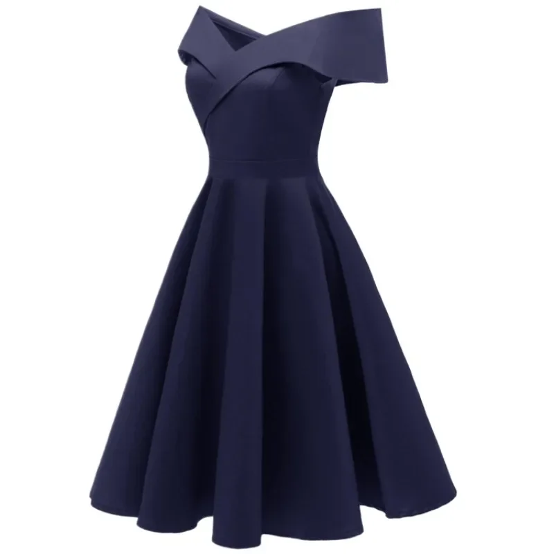2024 New Vintage Women Summer Dresses Off Shoulder V-Neck Retro 50s 60s Elegant Dress Sexy Rockabilly Party Dress Midi Vestidos