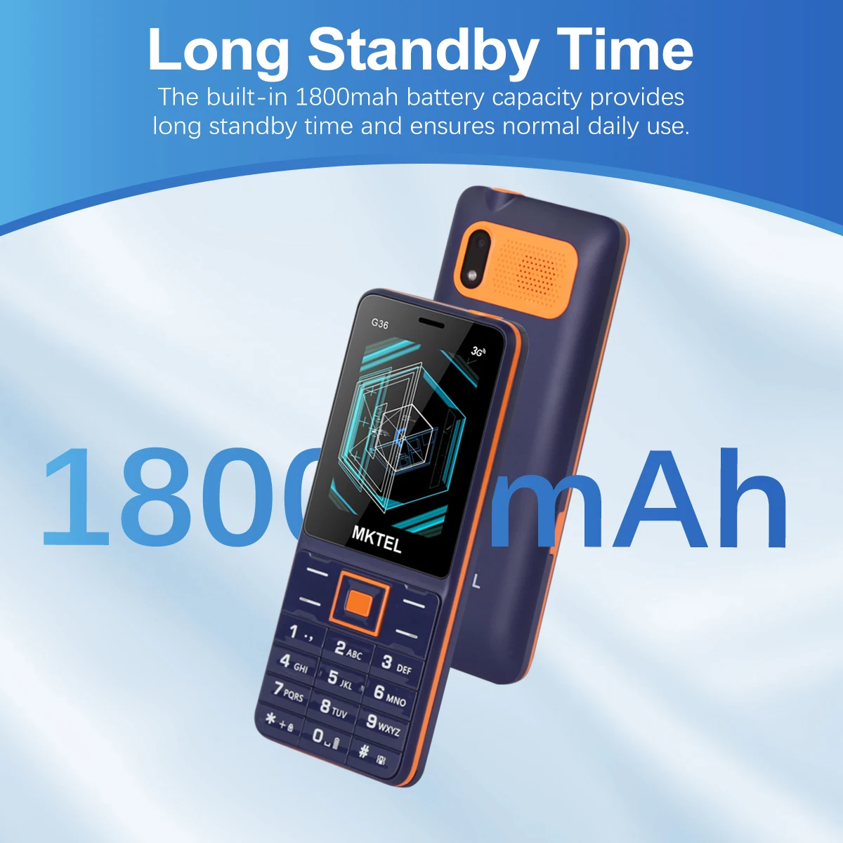 MKTEL G36 Característica Telefone 3G Dual SIM Dual Standby Tela de 2,4 polegadas Bateria 1800mAh MP3/MP4/Rádio FM/Bluetooth/GPRS Telefone sênior