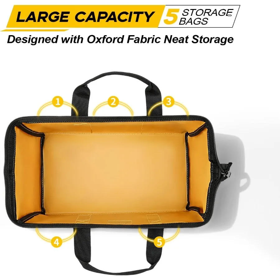 Borsa per attrezzi gialla con dimensioni di 31 cm e 12 pollici realizzata da un durevole tessuto in poliestere 1680D perfettamente adatto per gli appassionati di fai da te