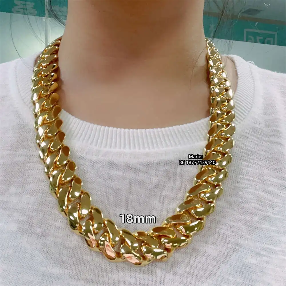 Hip Hop Jewelry Fashion Style 12mm 14mm 16mm 18mm Width Brass Cz Cuban Link Chain Brass Miami Cuban Link