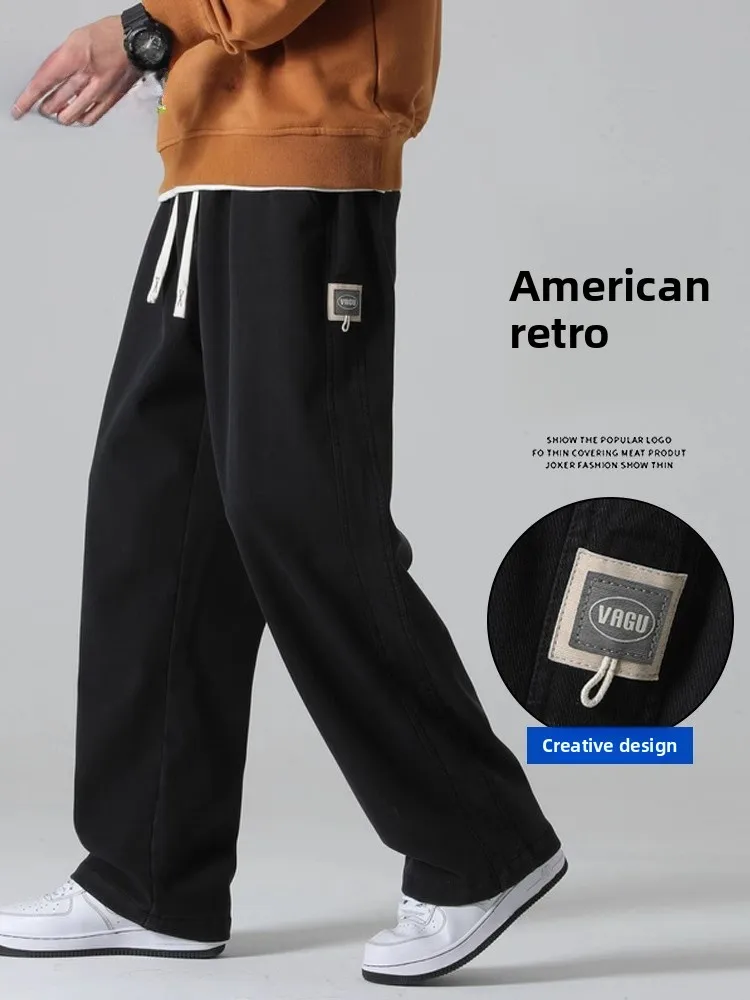

Свободные мужские брюки с прямыми штанинами, осенне-зимние повседневные брюки, длинные брюки для подростков в американском стиле ретро, широкие джинсы