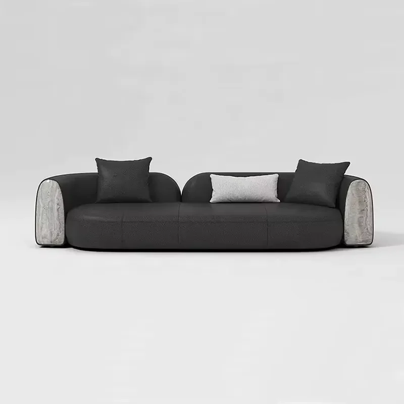 Home Furniture Italian Couch I Shape Modern Design 100% Leather Sofa Natural Marble Arm Villa Sofa