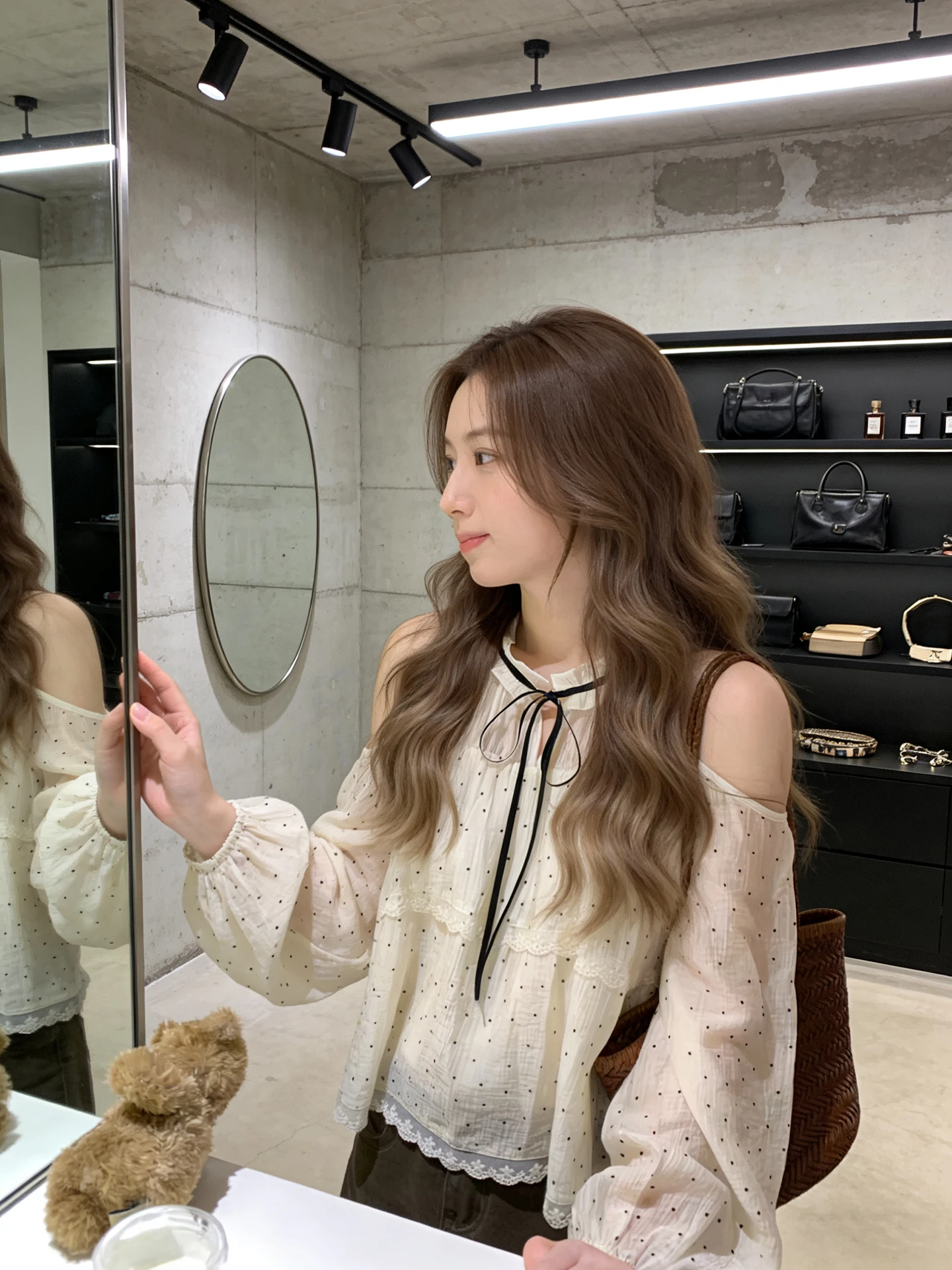 

Unique Polka Dot off Shoulder Shirt Women Elegant Gentle Summer Breathable Long Sleeve Sweet Style Loose Fit Knot Top