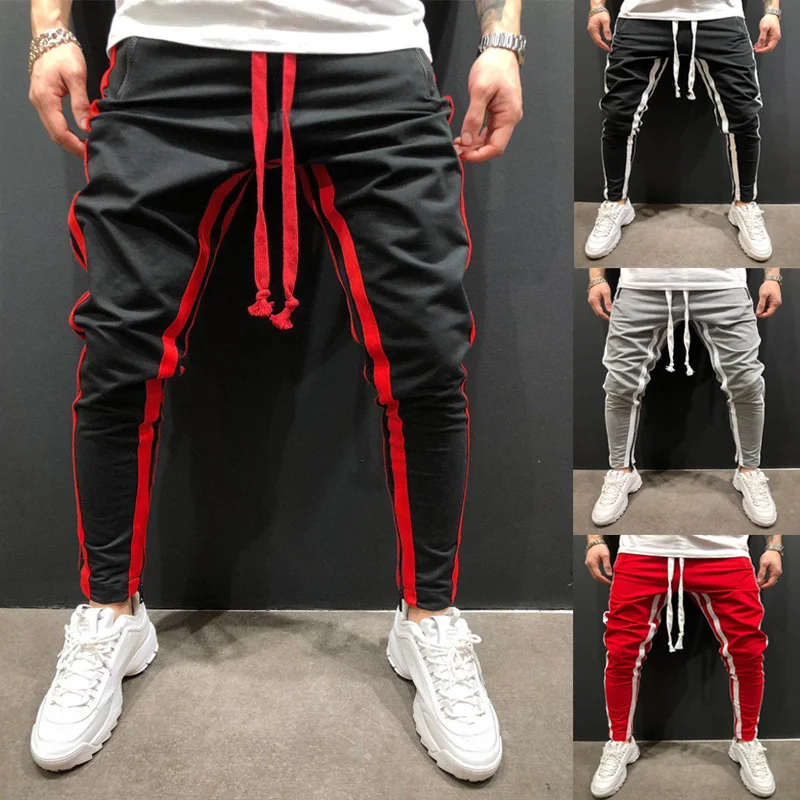 

HOT 2021 Outdoor Sport Men Casual Training Jogger Hip Hop Students Streetwear Patchwork Loose Leg Zipper Pants Trousers Man