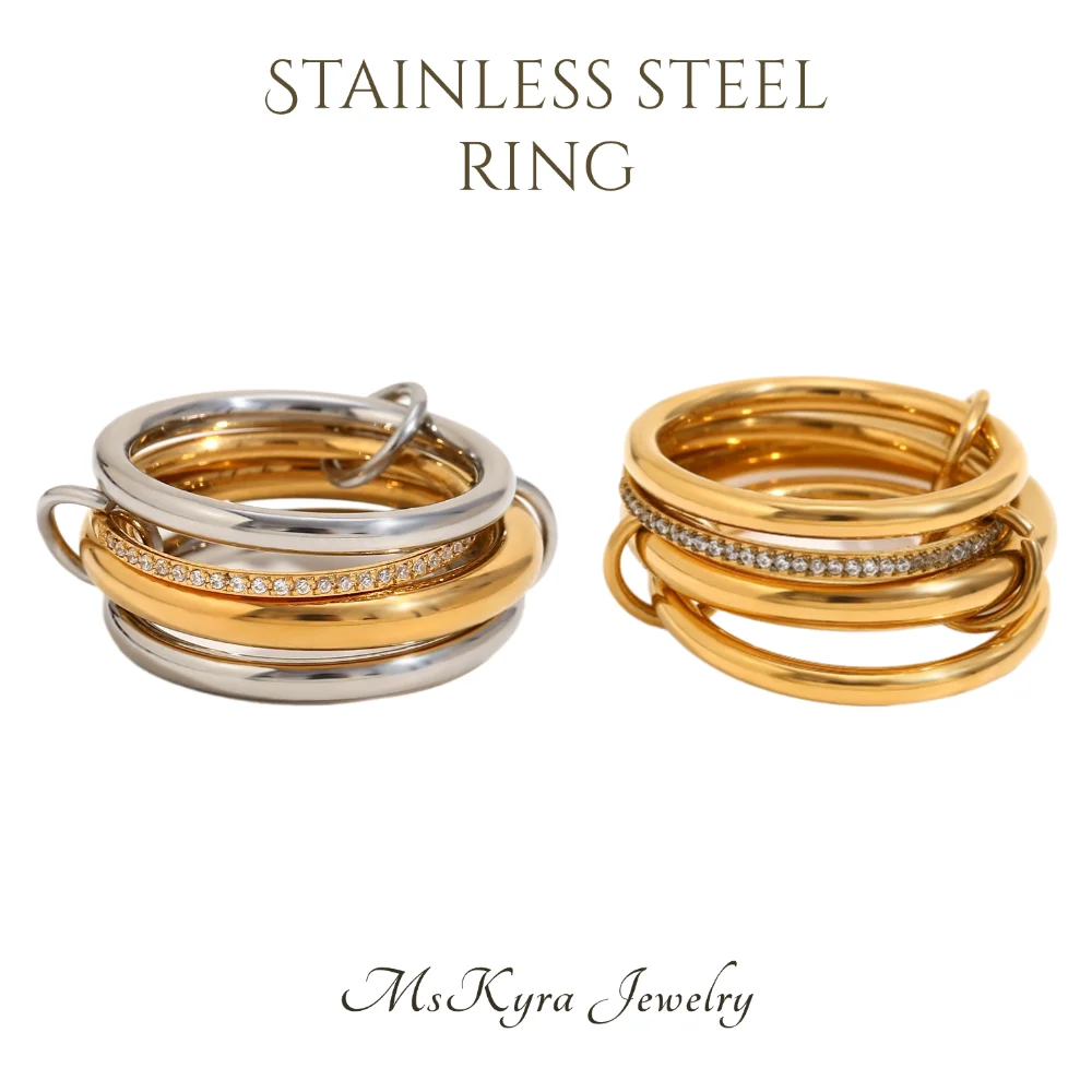 

MsKyra Stainless Steel Rings Four layered Plated 18k Gold Color Statement Jewelry Waterproof Daily Rings for Women Premium Gift