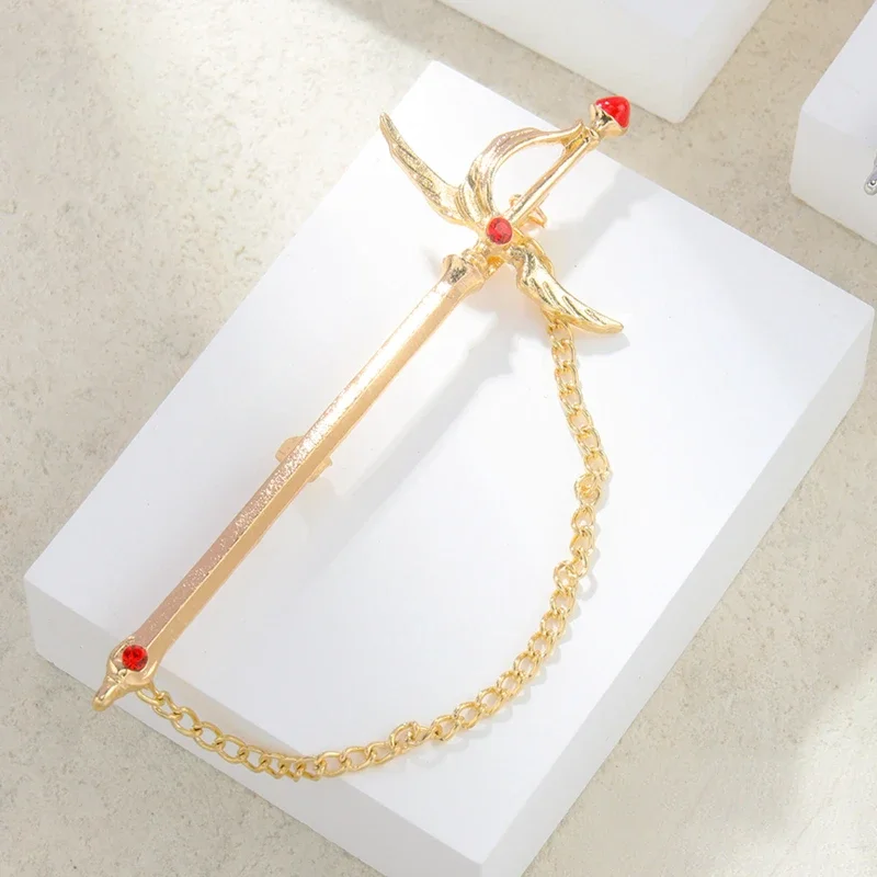 Retro Metal Sword Brooch Crystal Tassel Chain Lapel Pins Scarf Buckle Badge Fashion Brooches for Women and Men Accessories