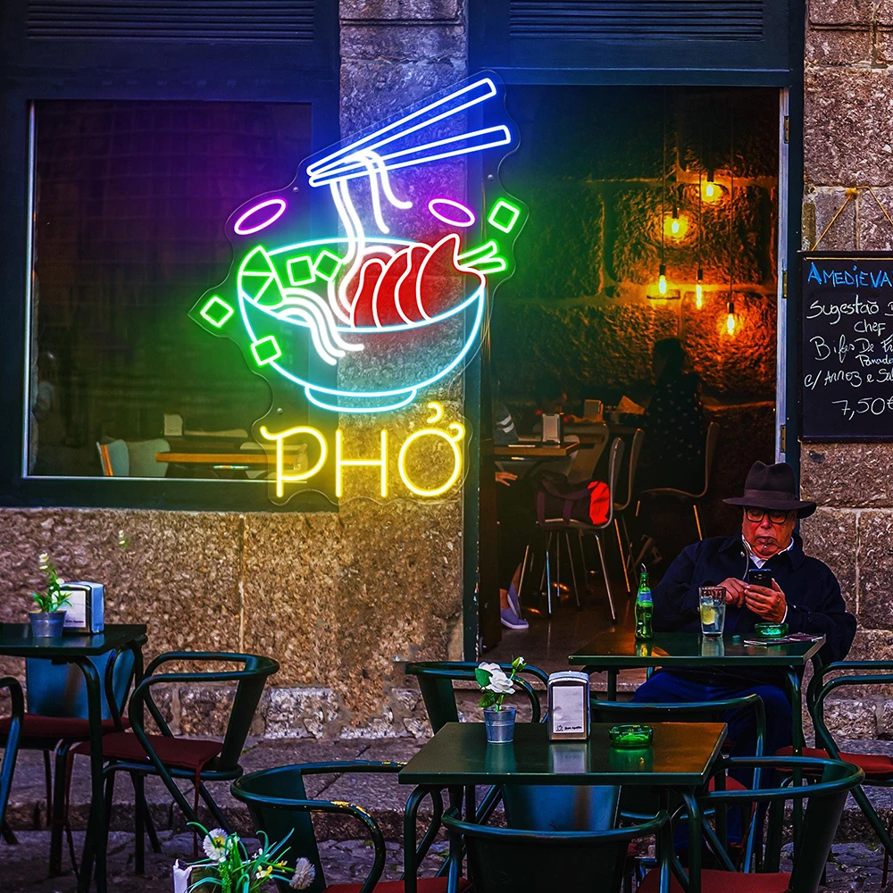 Pho Neon Sign Vietnamese Food Neon Sign Custom Vietnamese Restaurant Kitchen Wall Decoration Led Neon Welcome Night Light