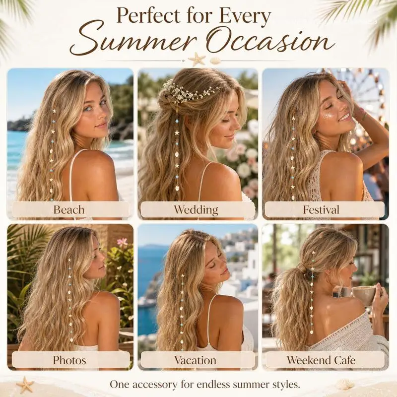 Strand-Meerjungfrauen-Haarschmuck: Seestern- und Perlendetails für Damen, Clip-Perlen, hübsches, süßes Sommer-Accessoire, Kopfschmuck, Frisur – Detail 5