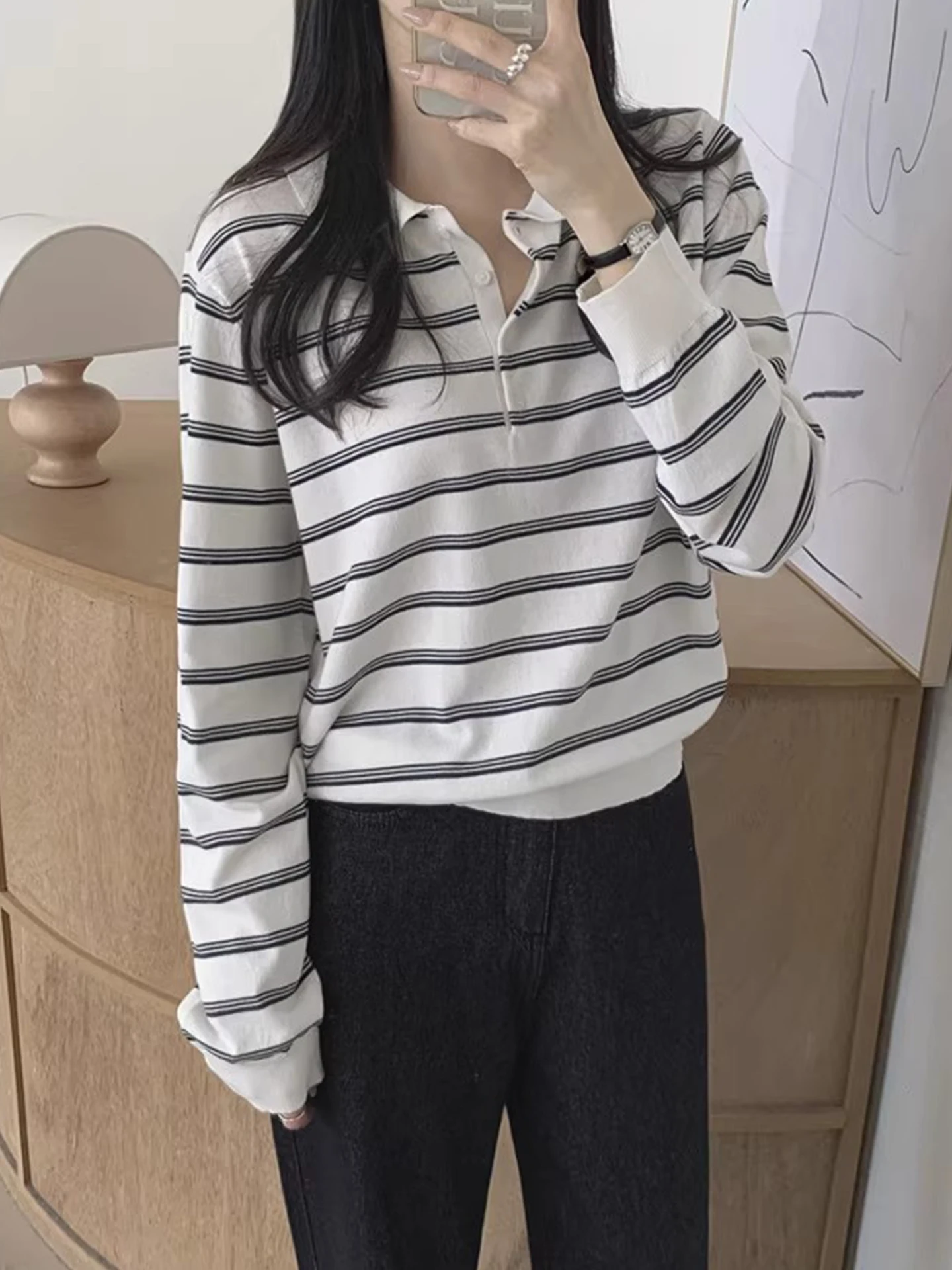 Chic Anti-Aging Herbst Ne Long Sve Gestreifte Strickwaren Casual Basic Sle für Frauen Trendy Pendeln Loose Fit Regular L...