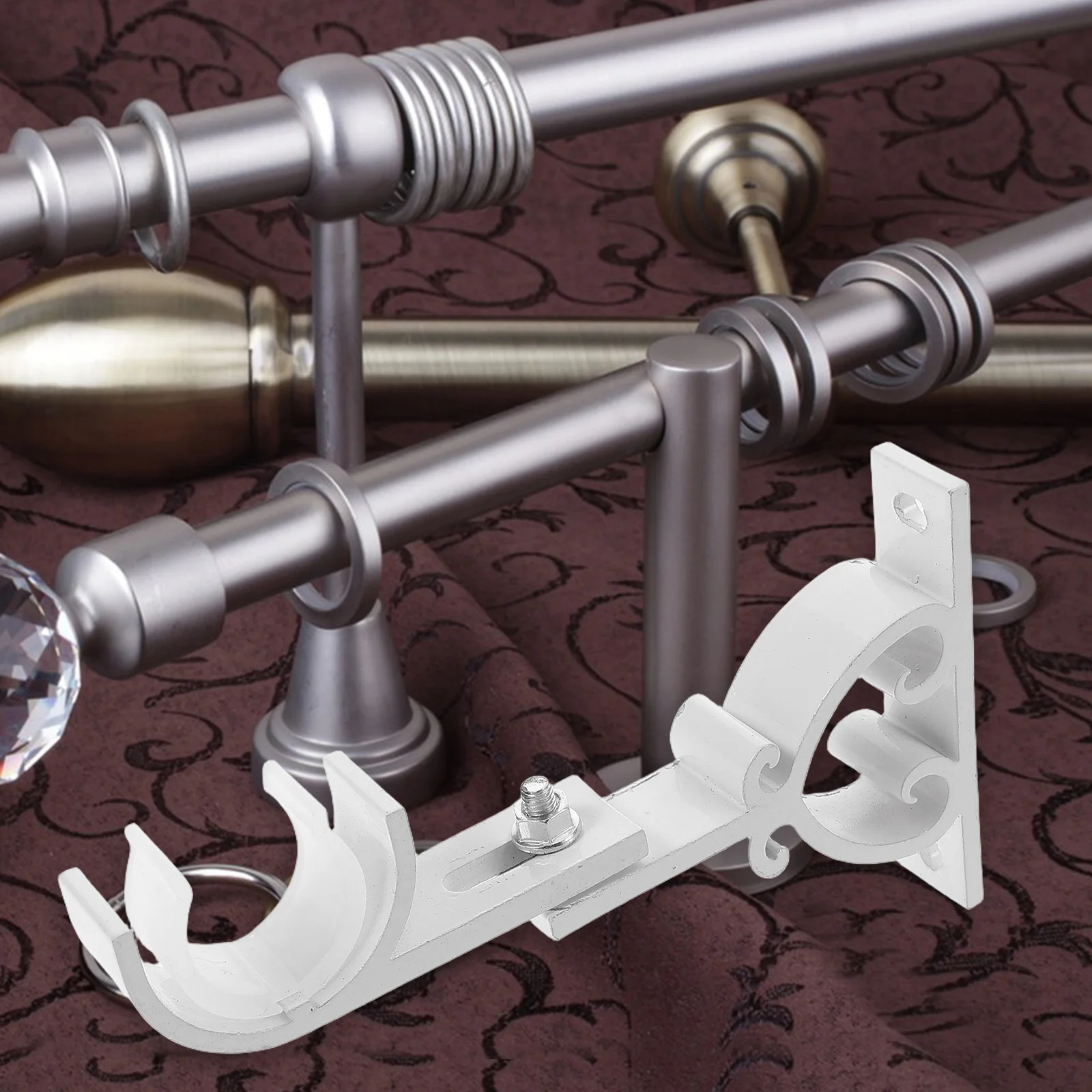 

Roman Curtain Rod Bracket Aluminum Horizontal Support for Heavy Curtains No Wobble Installation Easy Fit for Home Office