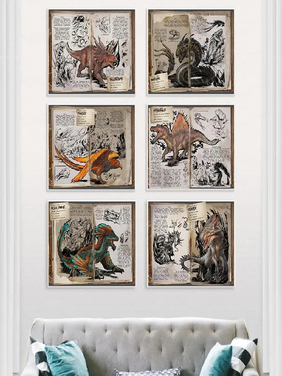 الرجعية مجردة ديناصور الكائن المشارك قوس بقاء تطورت قماش طباعة جدار الفن لغرفة المعيشة ديكور المنزل #2