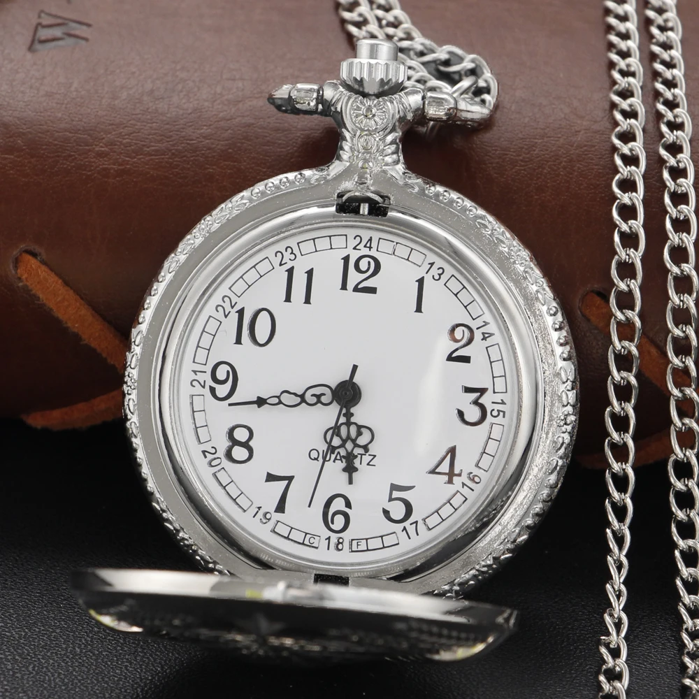 Old Age Silver Soviet Republic Party Emblem Quartz Pocket Watch Vintage Steam Punk Pendant Pendant for Men and Women Gift