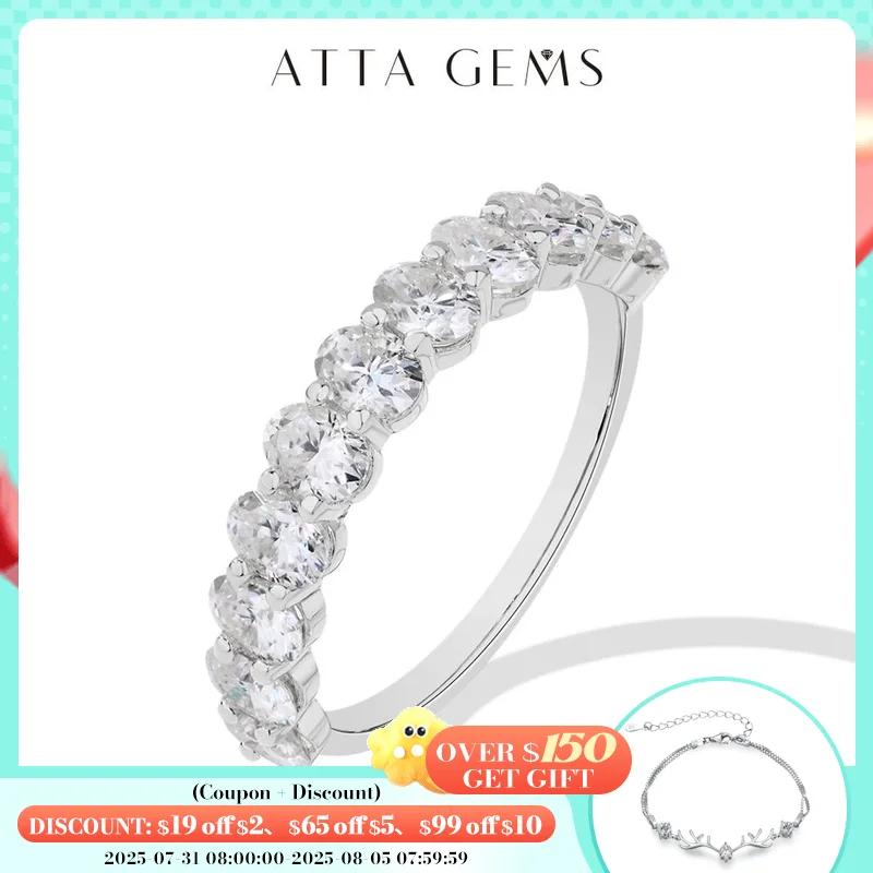 ATTAGEMS Oval Cut Moissanite Rings for Women 1.8CTW DVVS1 Diamond S925 Silver 18K Gold Plated Matching Wedding Band Jewelry Gift