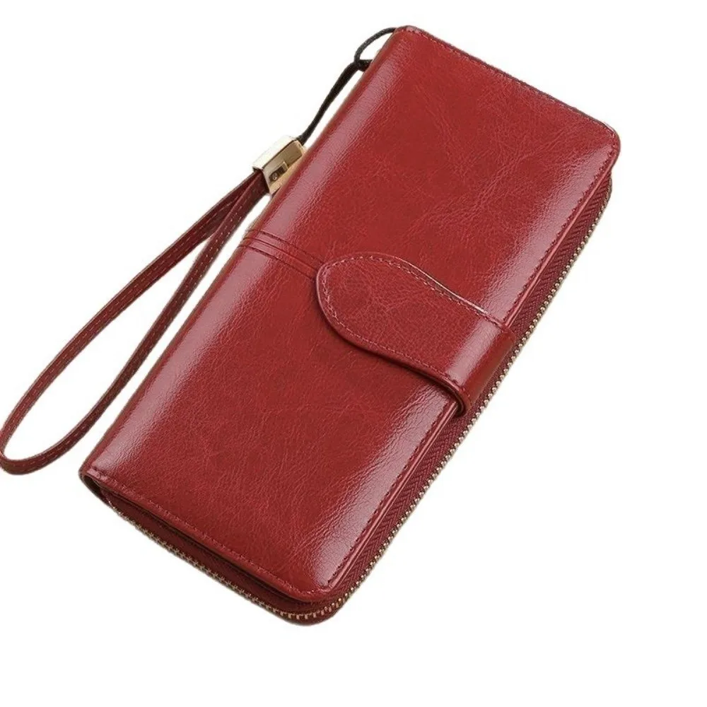 New Long Women Wallet Large Capacity Oil Wax Ladies Clutch Bag Double Layer Multiple Card Slots Leather Wallets Travel
