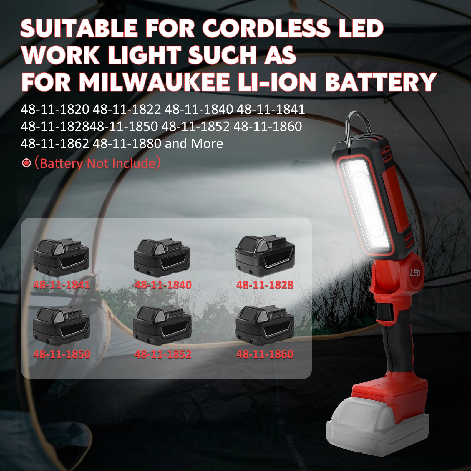 300W 1200lm światło robocze bezprzewodowy LED do baterii Milwaukee 140 ° szerokokątna latarka do kempingu warsztatowego na zewnątrz (bez baterii)