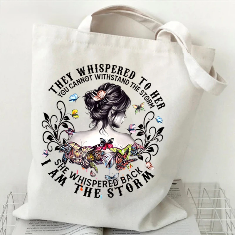 Lady They Whispered To Her Print Purses Handbags Canvas Tote Bag for Women with Inner Pocket Aesthetic Shopping Bags Reusable