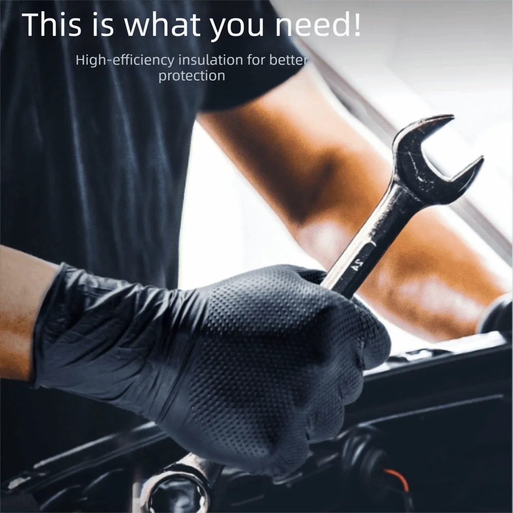 

Heavy Duty Black Color Nitrile Gloves Diamond Textured Raised Texture Heavy Duty Gloves Latex Free Mechanic Gloves Work Gloves