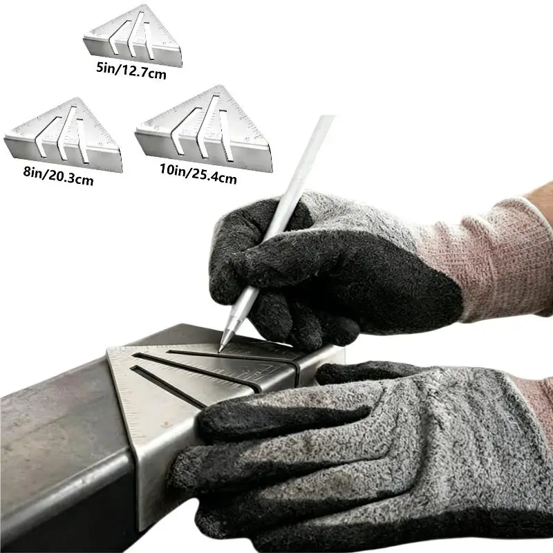 Miter Square Rust Proof 22.5/45/90 Degree 5/8/10 Inch Metric Multi-Angle Ruler for Engineering Measurement Work
