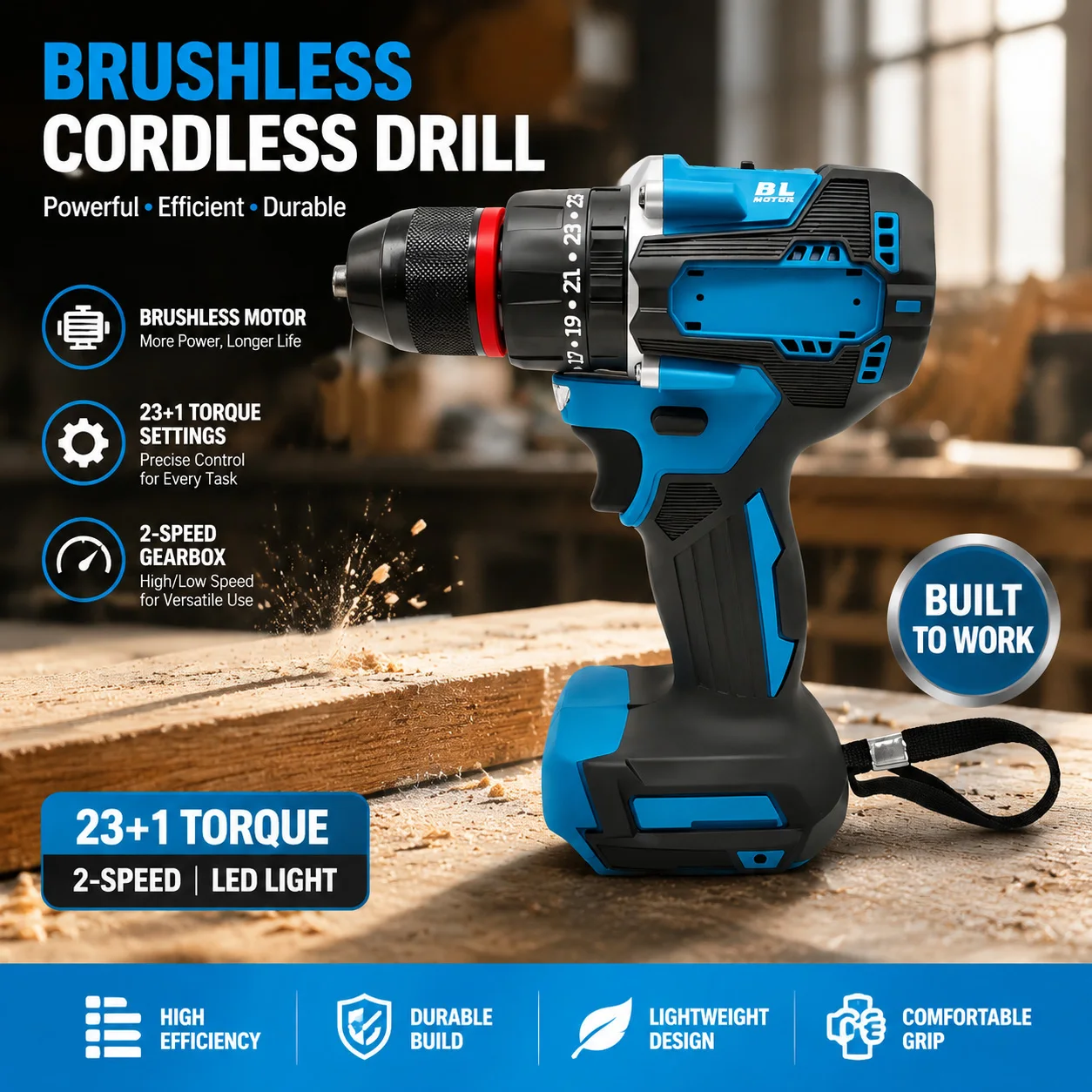 Taladro de Impacto Eléctrico sin Escobillas de 10 mm, 25+3 Ajustes de Torque, Atornillador Eléctrico, Taladro Percutor para Batería Makita de 18 V, Herramientas de Bricolaje para el Hogar