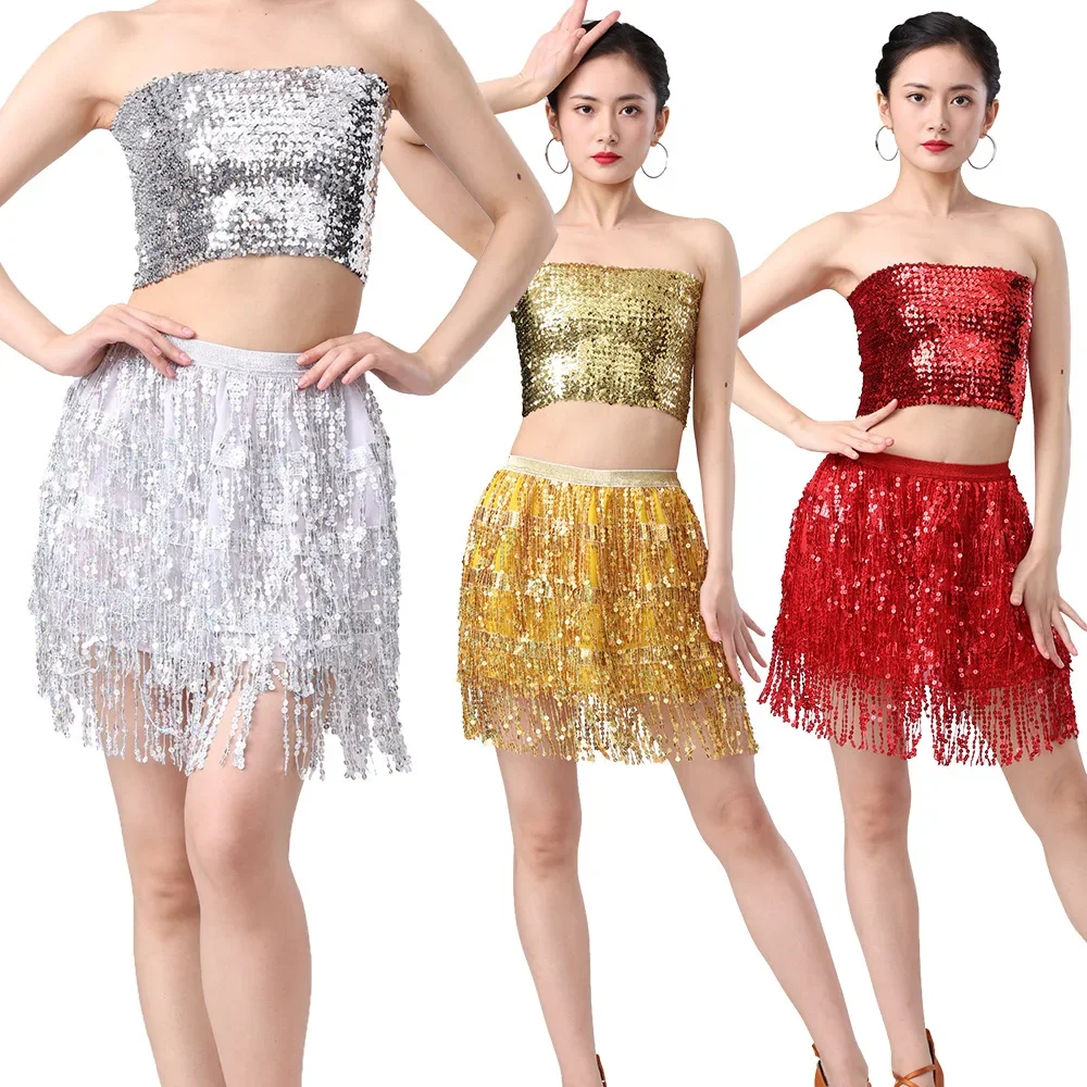 

Юбка с кисточками и блестками для танца живота, танцевальное платье, сексуальный костюм для выступлений из жемчужной пленки, юбка с кисточками, костюм на Хэллоуин