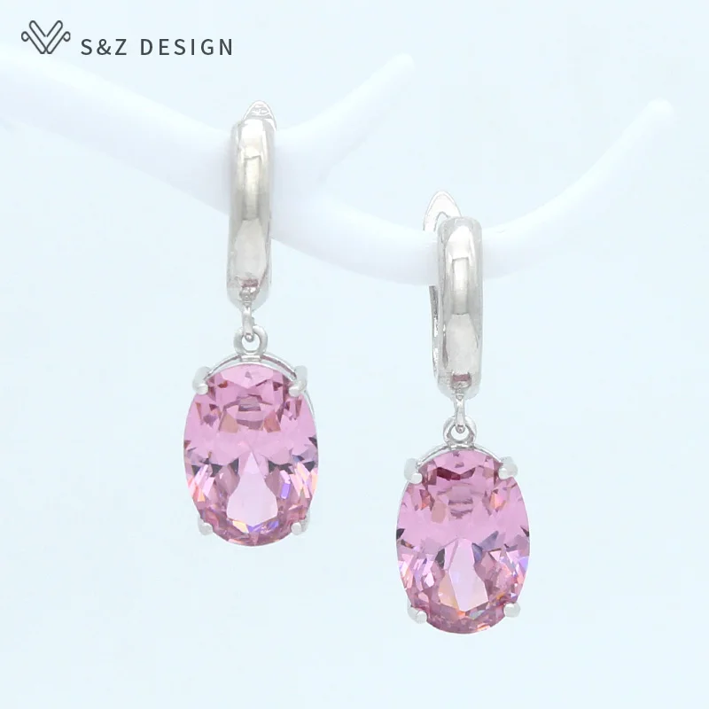 S&Z DESIGN New Oval 585 Rose Gold Color Cubic Zirconia Egg Shape Dangle Earrings For Women Girls Jewelry Wedding Party Gift