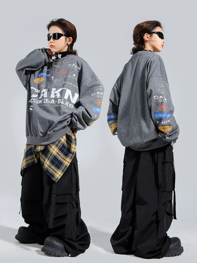 

Child Spring Autumn Hip hop Clothing Kids Long Sleeve Sweatshirt Cargo Pant Boy Girl Group Jazz Dance Performance Costume