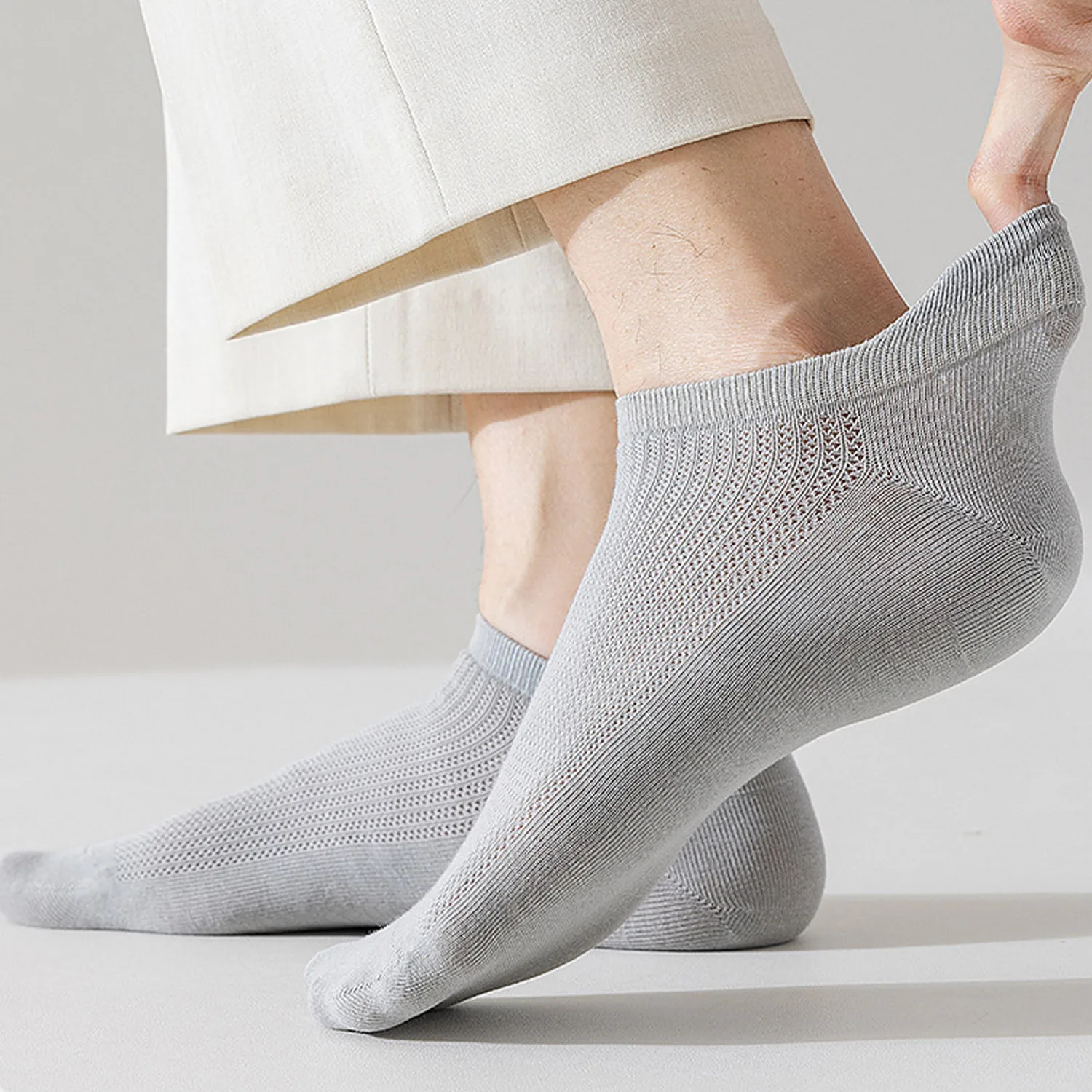 5Pcs Men Summer Mesh Thin Cotton Socks Seamless Jacquard Breathable Antibacterial Trendy Low Cut Show Ankle Ankle Socks Unisex