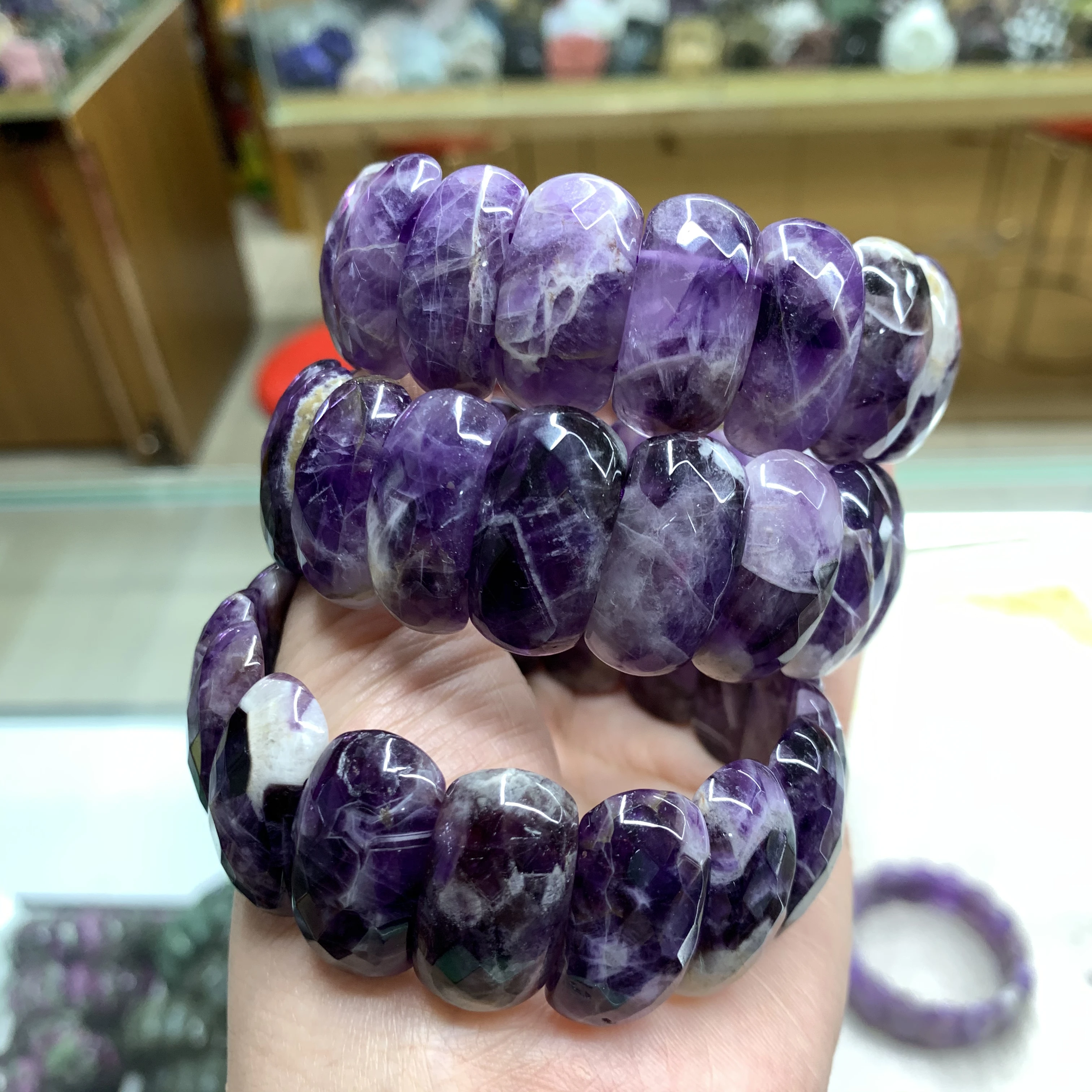 Natural Amethyst Gemstone Bracelet Natural Energy Stone Bangle Gemstone Jewelry for Woman Birthstone for Aquarius for Gift