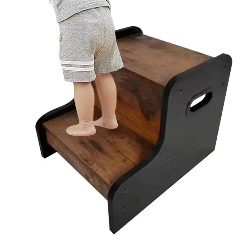 

Sink Stepping Stool For Kids 2-step Children Kitchen Step Stool Anti-Slip Base Wooden Toilet Step Stool Potty Training Helper